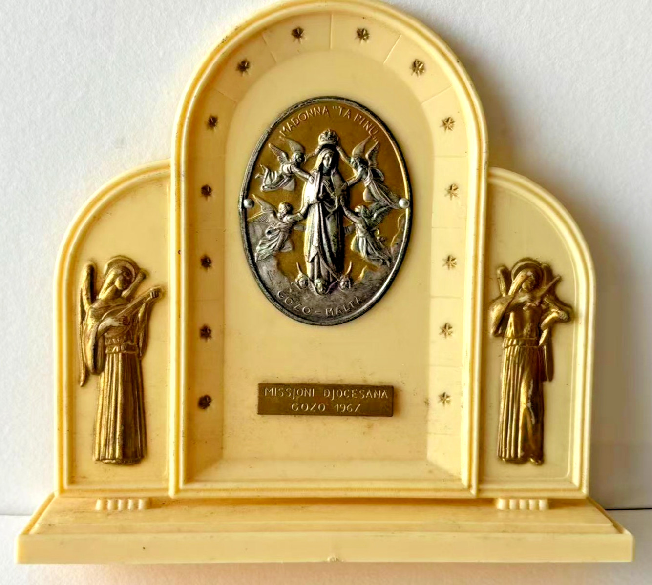 Vintage 1967 Ta' Pinu Madonna Shrine Plaque Gozo Malta Catholic Religious