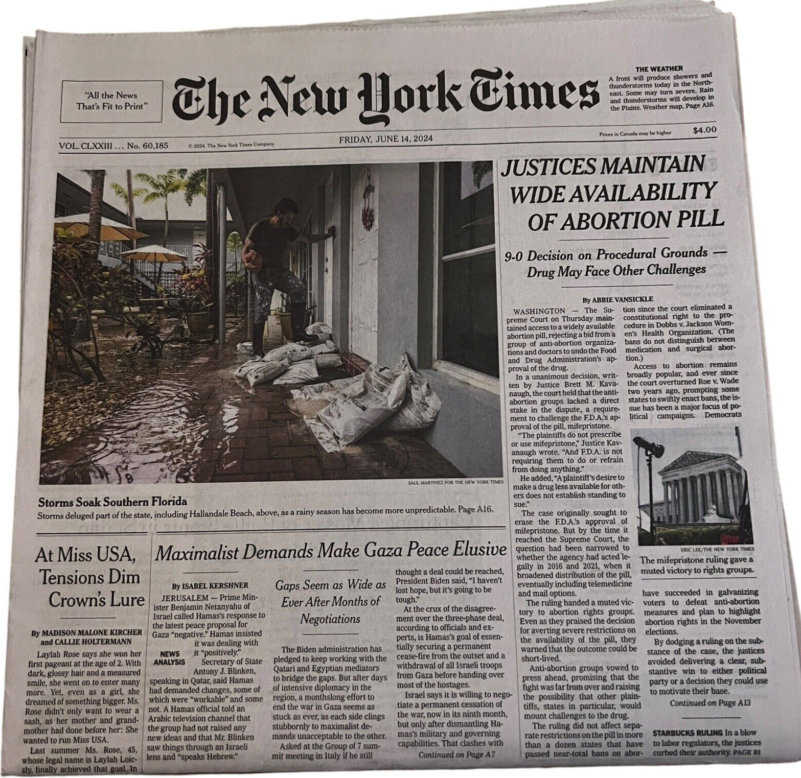 The New York Times Paper June 14 2024 Storms Soak Southern Florida COMPLETE Nyt
