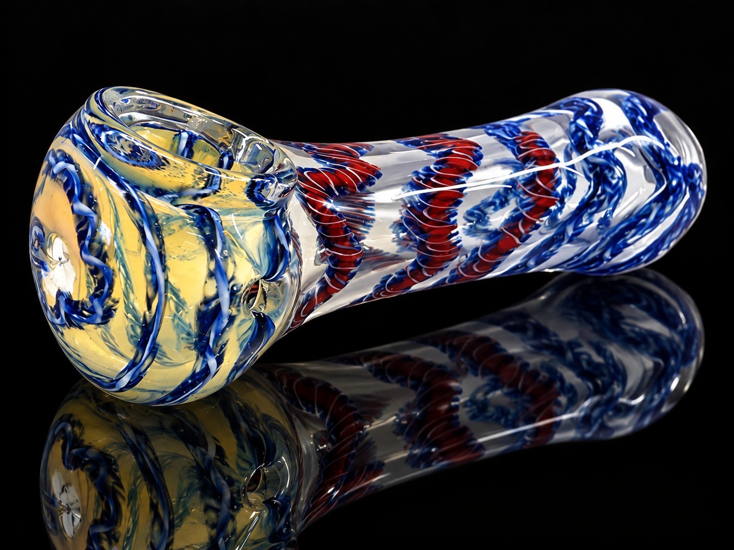 Blue Red Blue Swirl Glass Tobacco Hand Pipe Clear Decorative Glass