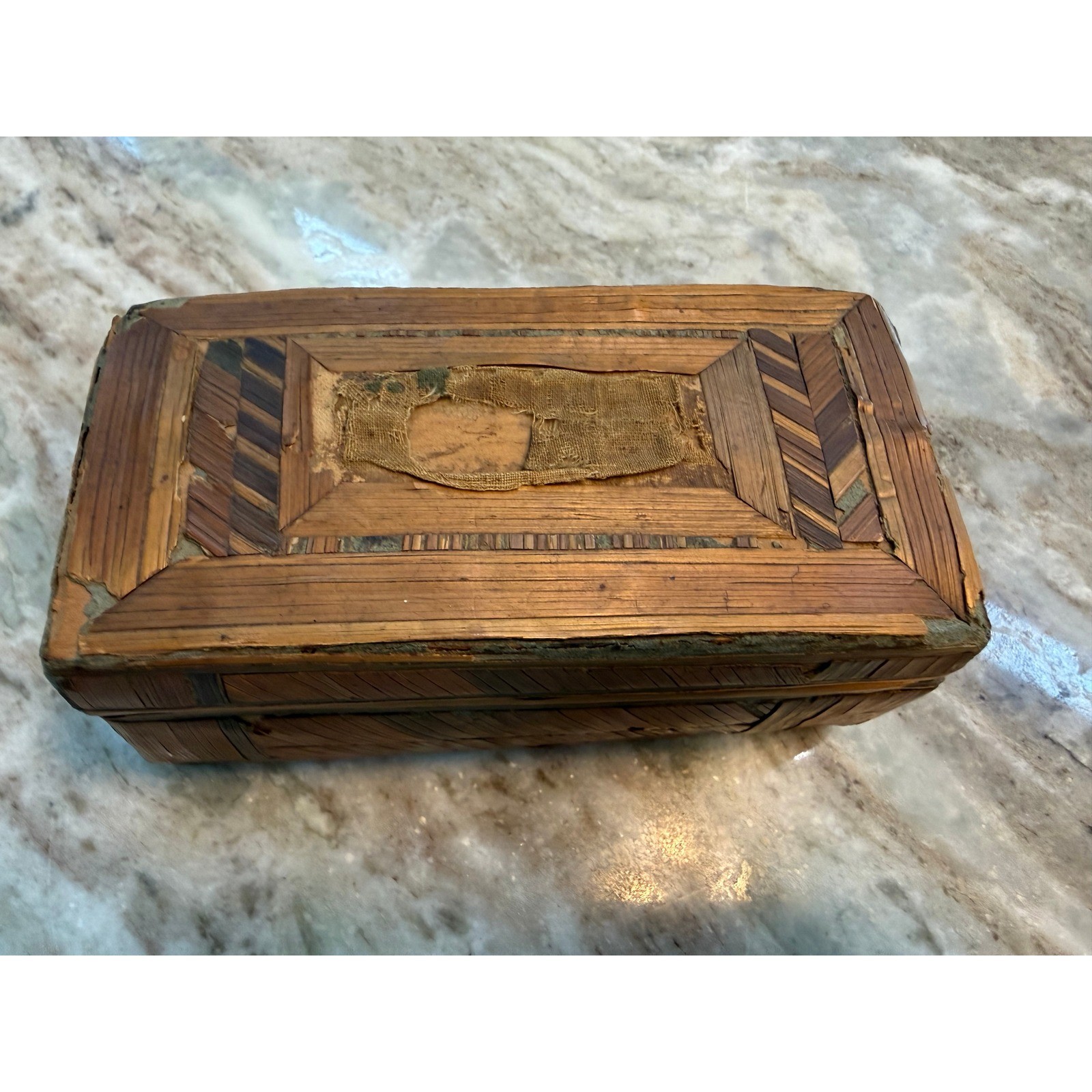 Antique c1840-1860 Straw Marquetry Napoleonic Prisoner Work Box Primitive Antique c1840-1860 Straw Marquetry Napoleonic Prisoner Work Box Primitive