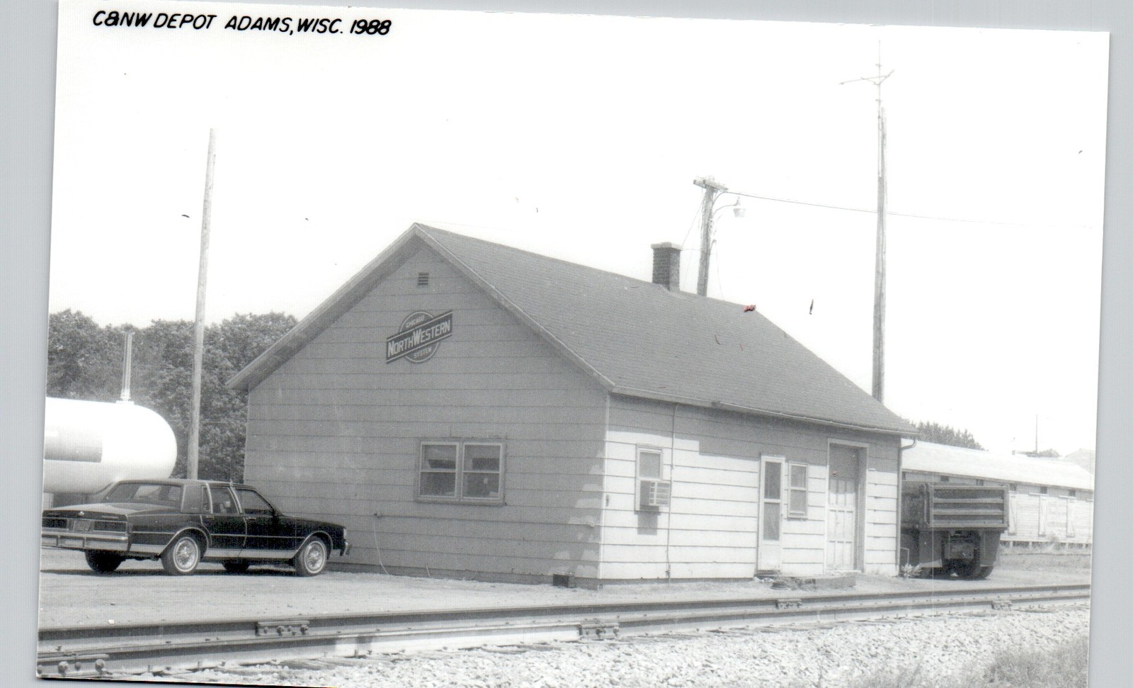 C&NW TRAIN DEPOT adams wi c1980 postcard wisconsin real photo rppc railroad