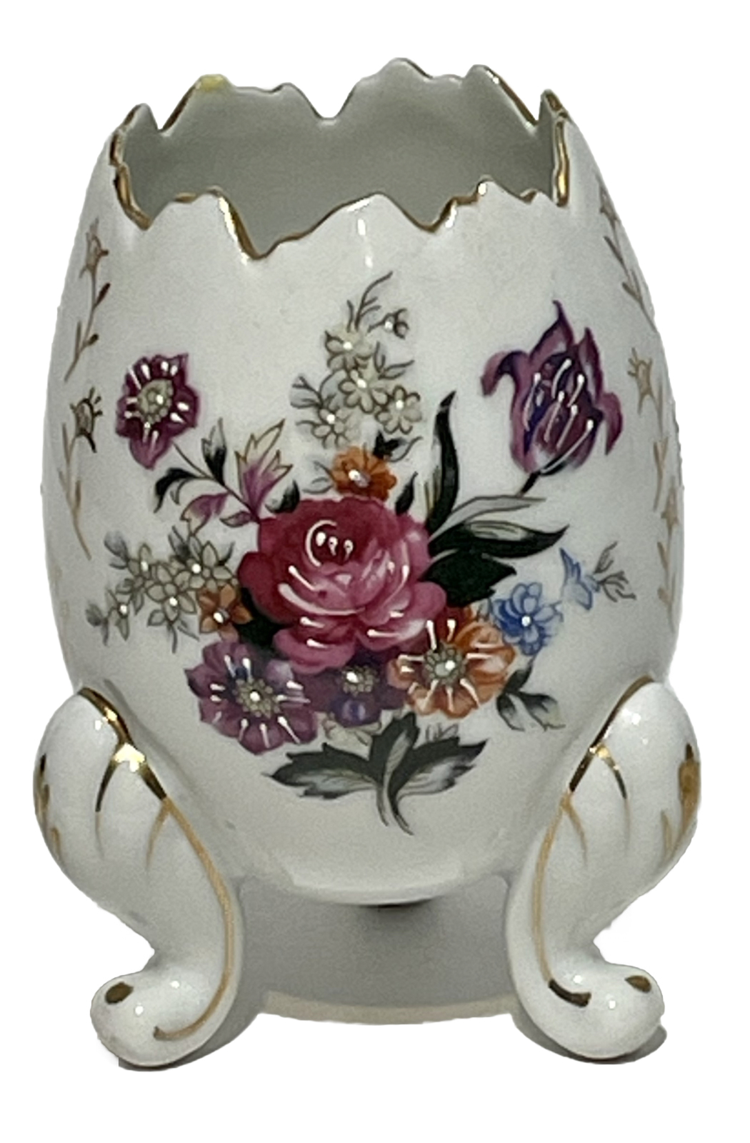 Vintage 1950’s Napcoware Cracked Egg Vase W/Gold Trim Hand Painted (O)