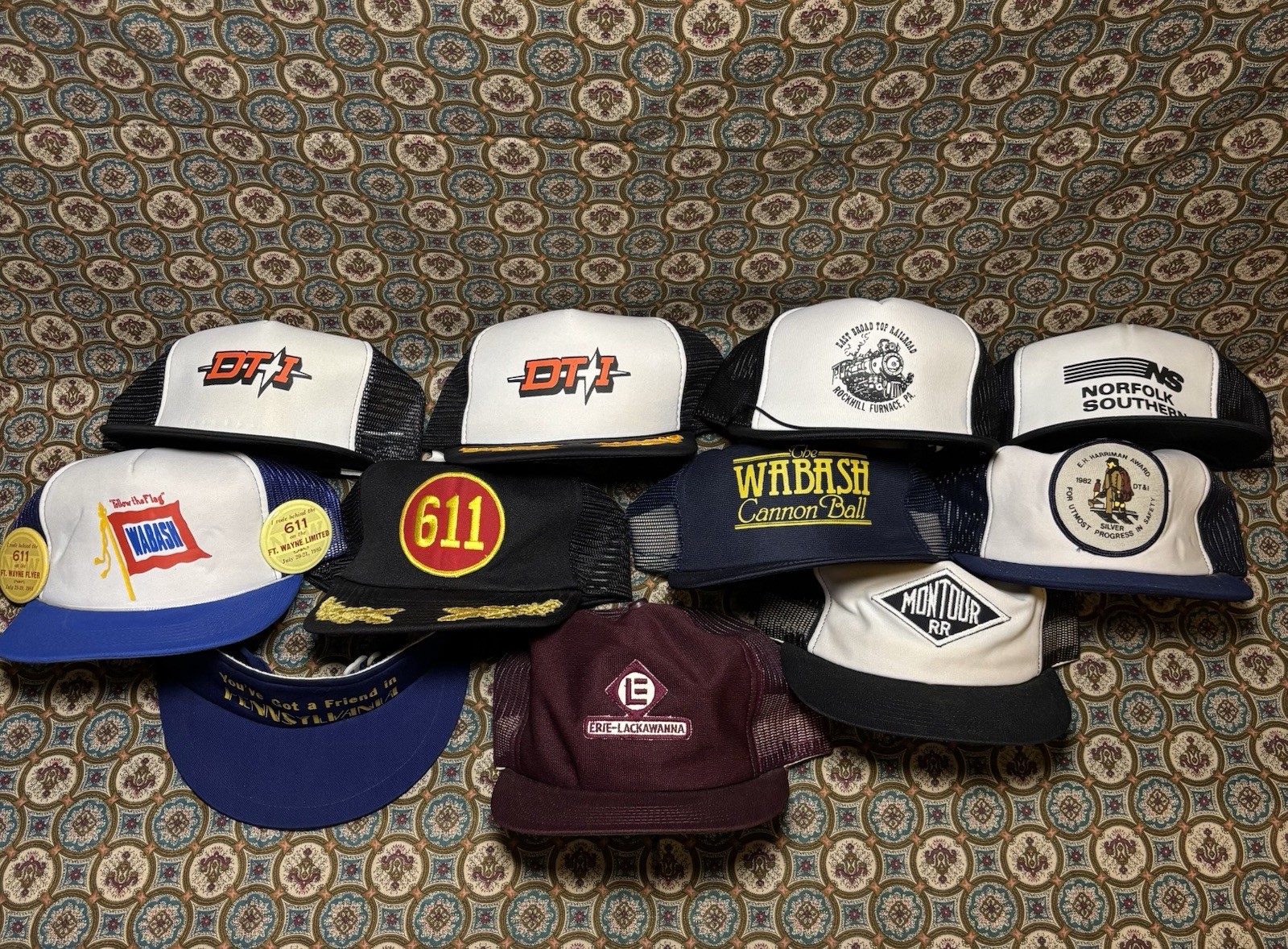 Vintage Railroad Trucker 11 Hat Lot Erie Lackawanna Montour RR Wabash DT&I  611