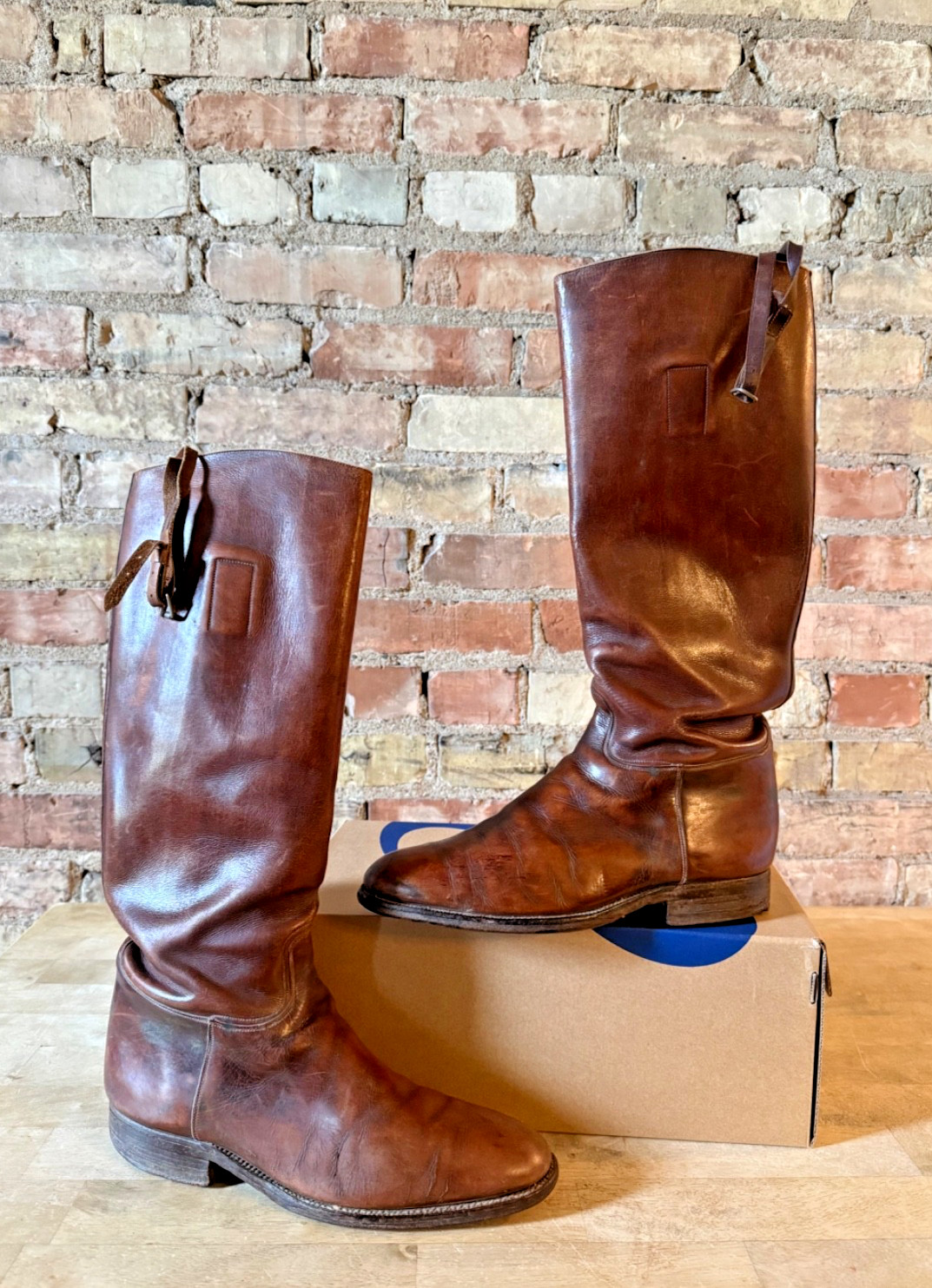 WWII Era Men\'s Brown Leather Cavalry Riding Boots - Size 9D