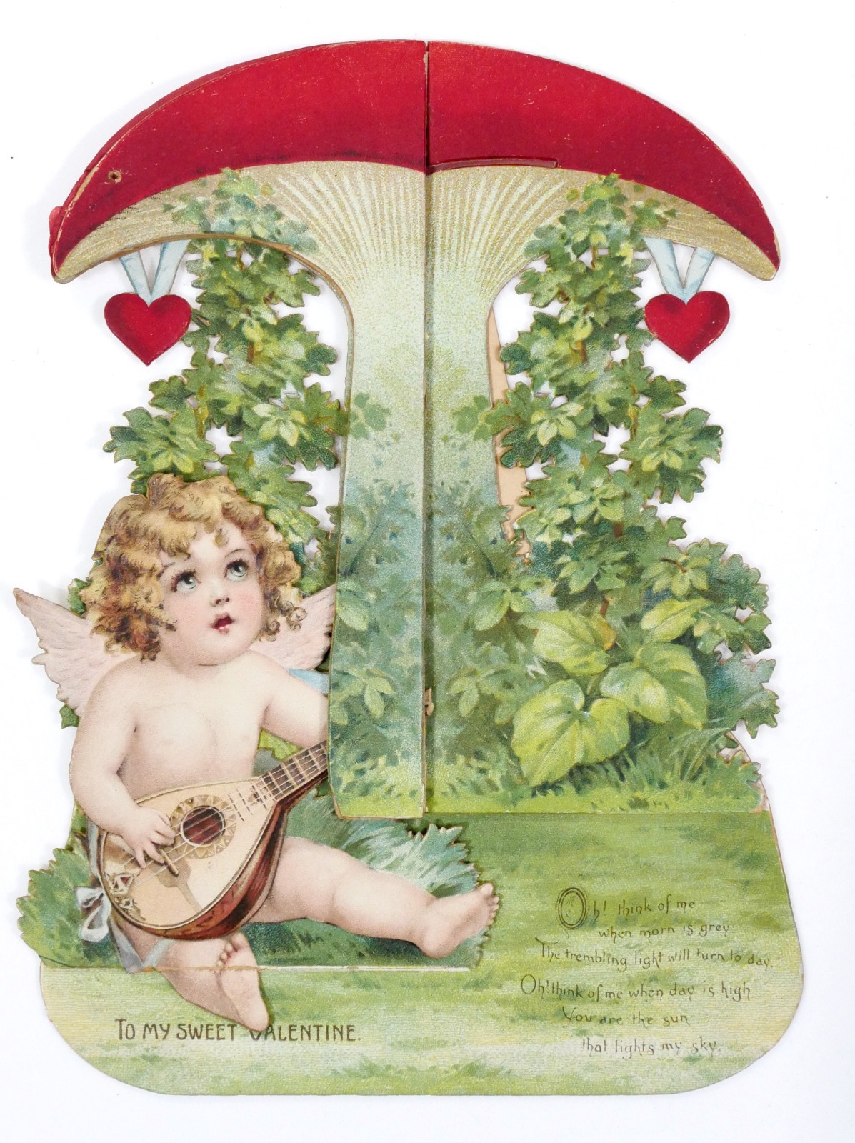 Antique Valentine c1910 Honeycomb Mushroom Cupid Cherub Mechanical Pop Up Card