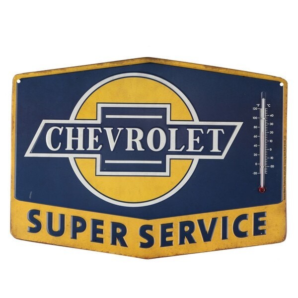 Chevrolet Advertising Super Service Embossed Metal Wall Thermometer Nostalgic