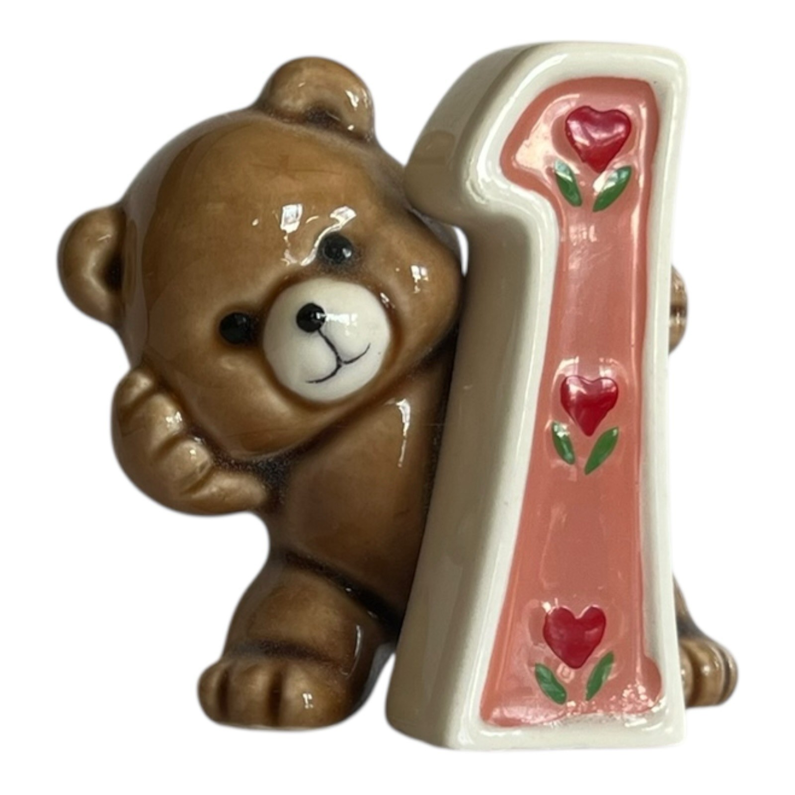 Vintage 1980s porcelain First 1st birthday bear age #1 HB 201 Hearts Flowers Vintage 1980s porcelain First 1st birthday bear age #1 HB 201 Hearts Flowers