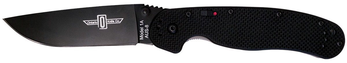 Ontario Knives RAT 1A Liner Lock 8871 Black AUS-8 Black G10