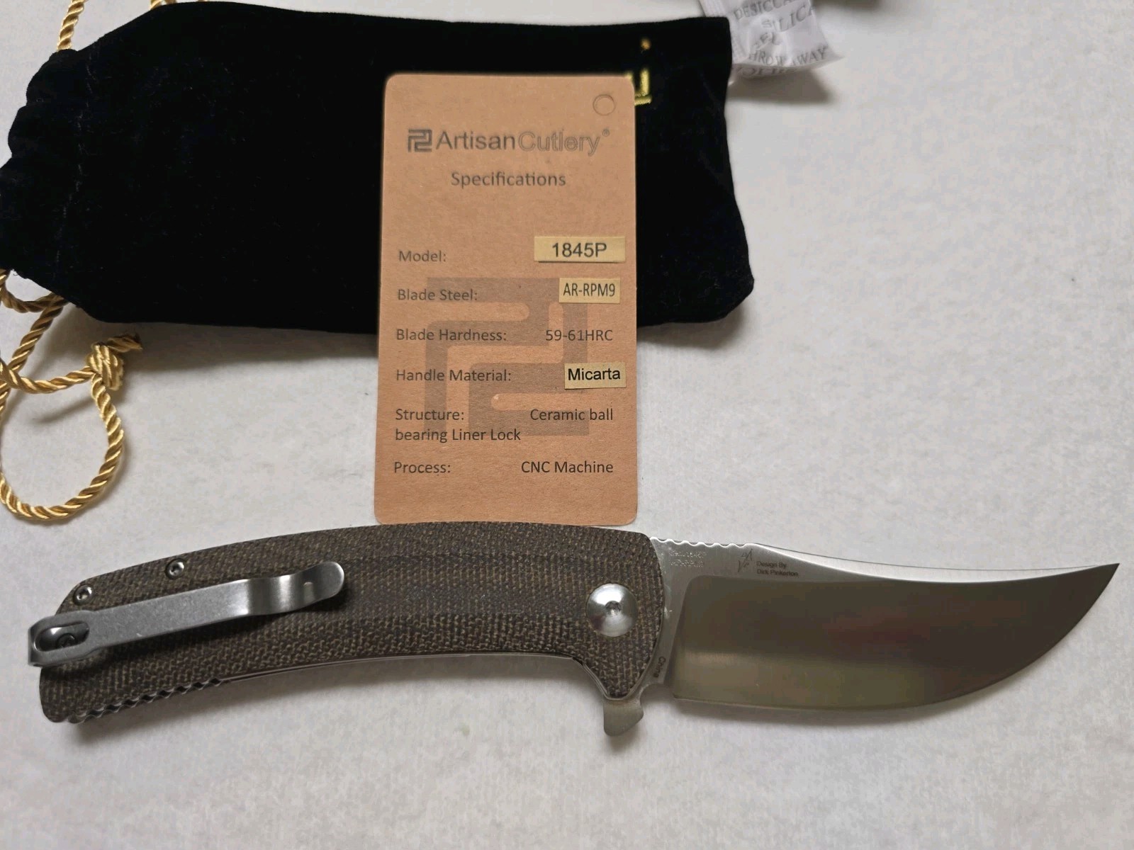 Artisan Cutlery Tradition 1845P Folding Knife AR-RPM9 Micarta Dirk Pinkerton