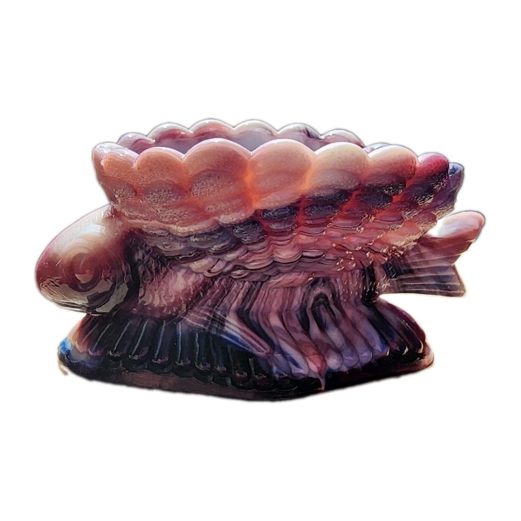 EAPG Challinor Taylor Purple Slag Glass Flying Fish Master Salt Dish Vtg 