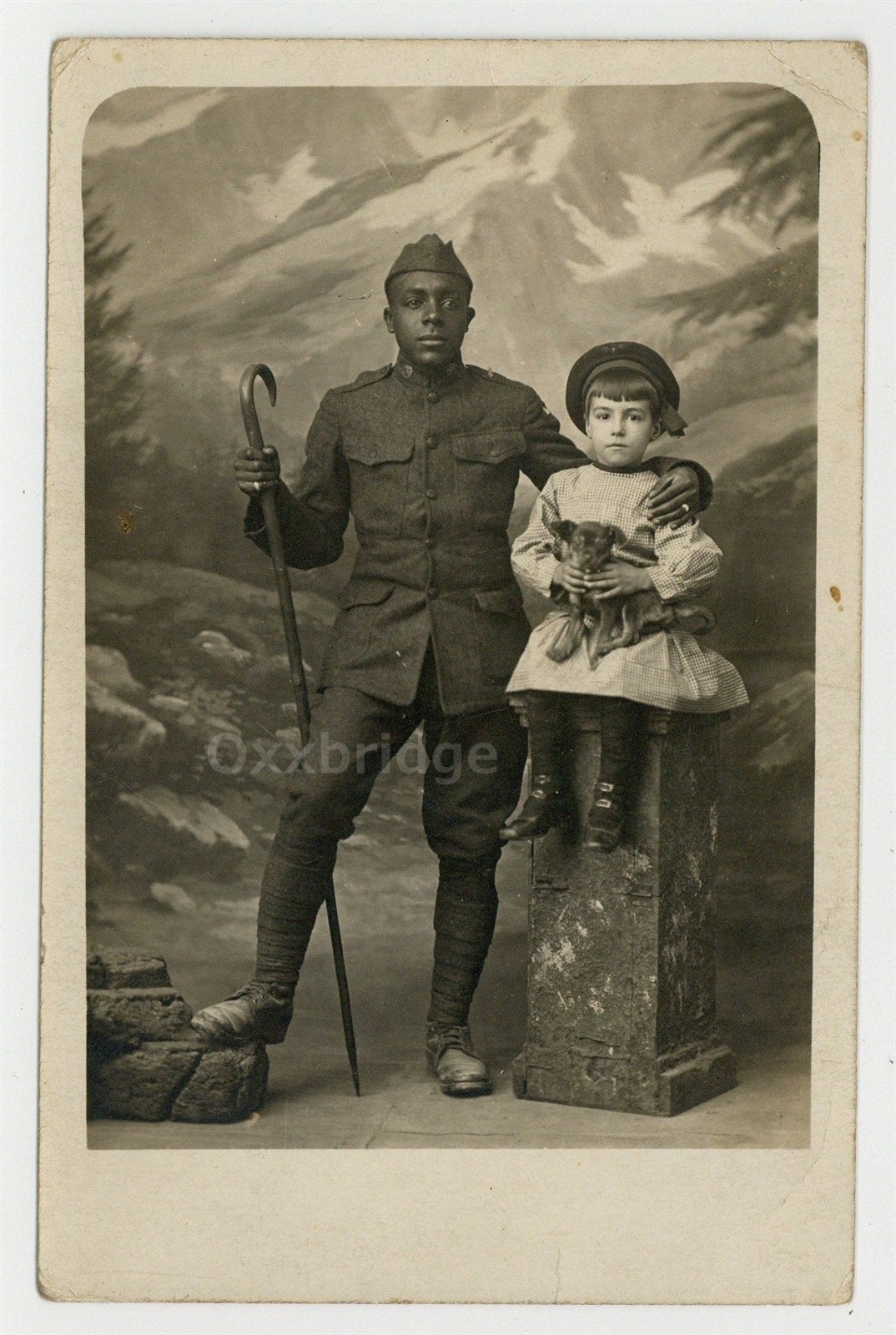 African American Soldier 370th 1918 White Girl Dog RPPC Black Regiment J16146