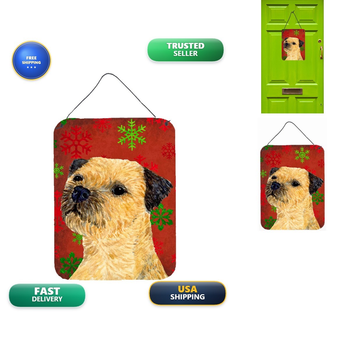 Caroline's Treasures LH9323DS1216 Border Terrier Red Green Snowflakes Christmas Caroline's Treasures LH9323DS1216 Border Terrier Red Green Snowflakes Christmas