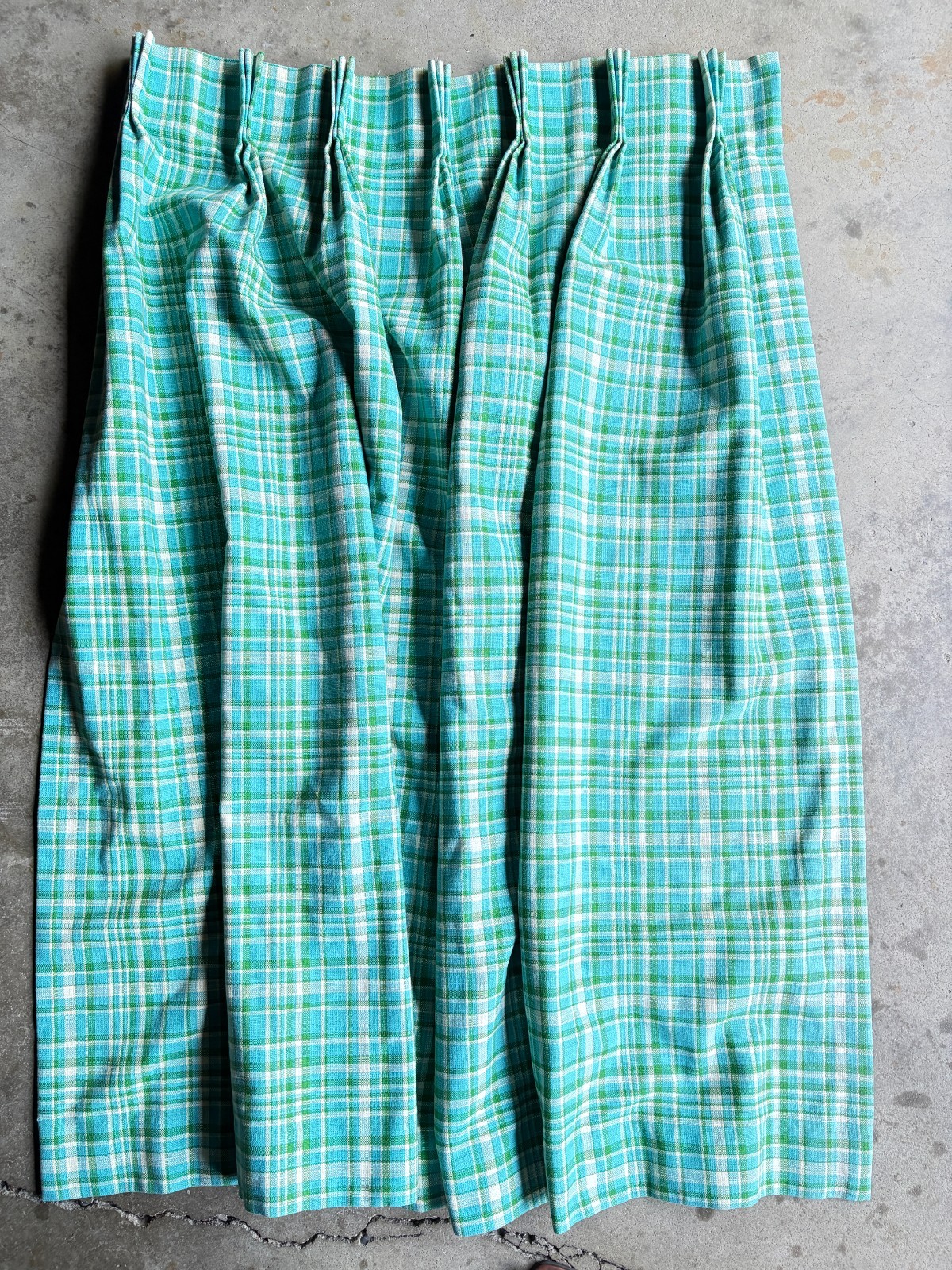 VTG 1950s-60s Pinch Pleat Curtains Blue Green Plaid 50x33