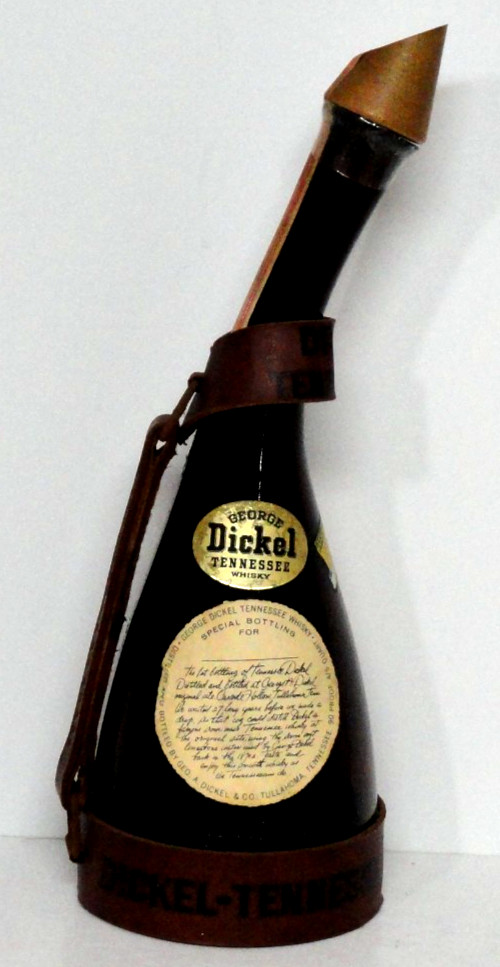 VTG George Dickel Tennessee Whiskey Amber Souvenir Bottle  - Leather Strap