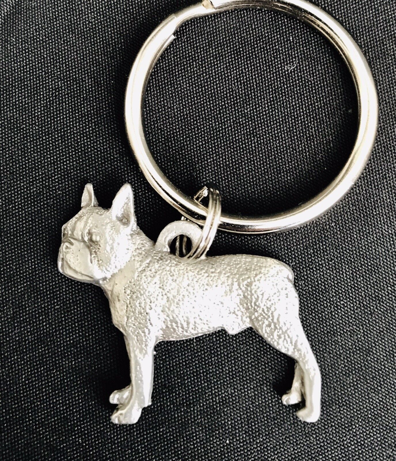 Solid Pewter BOSTON TERRIER Dog Puppy Silver Metal Figurine Keychain E
