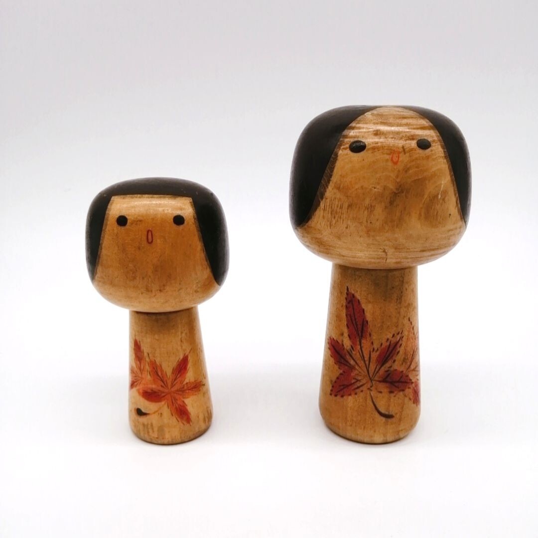 16cm&13cm Vintage Japanese Creative KOKESHI Doll Pair – Hand-Painted KOE313