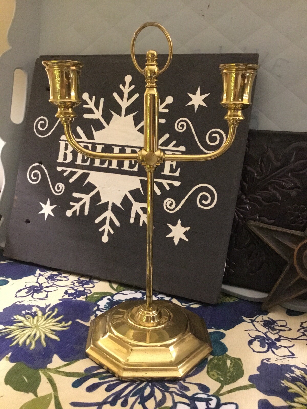 BRASS ADJUSTABLE Dual  CANDELABRA Solid Brass 11 1/4 Inches Tall