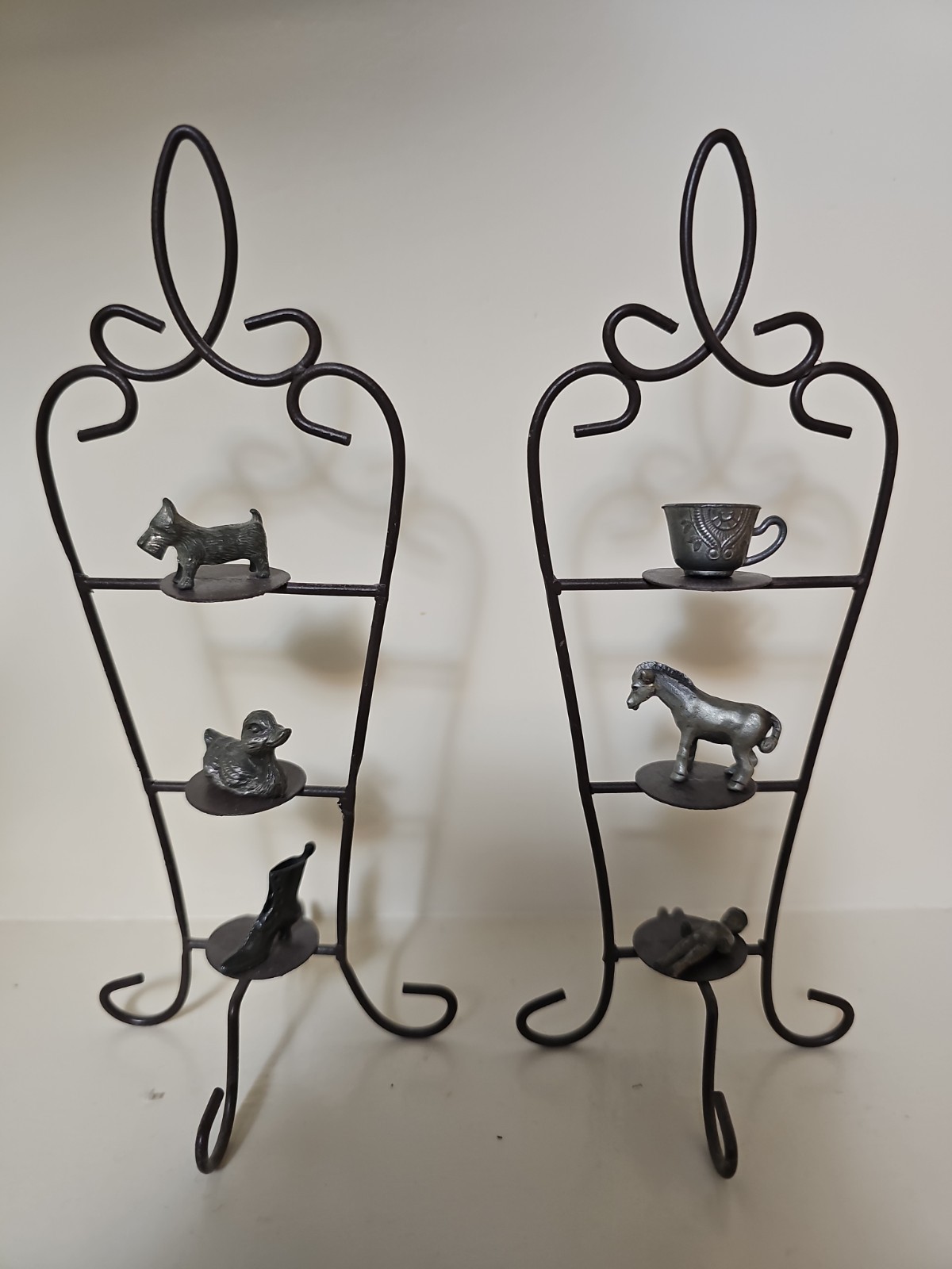 Vintage Pewter Tiny Figurines & Vintage Display Holders RARE Set Of 2 &6 Figures Vintage Pewter Tiny Figurines & Vintage Display Holders RARE Set Of 2 &6 Figures