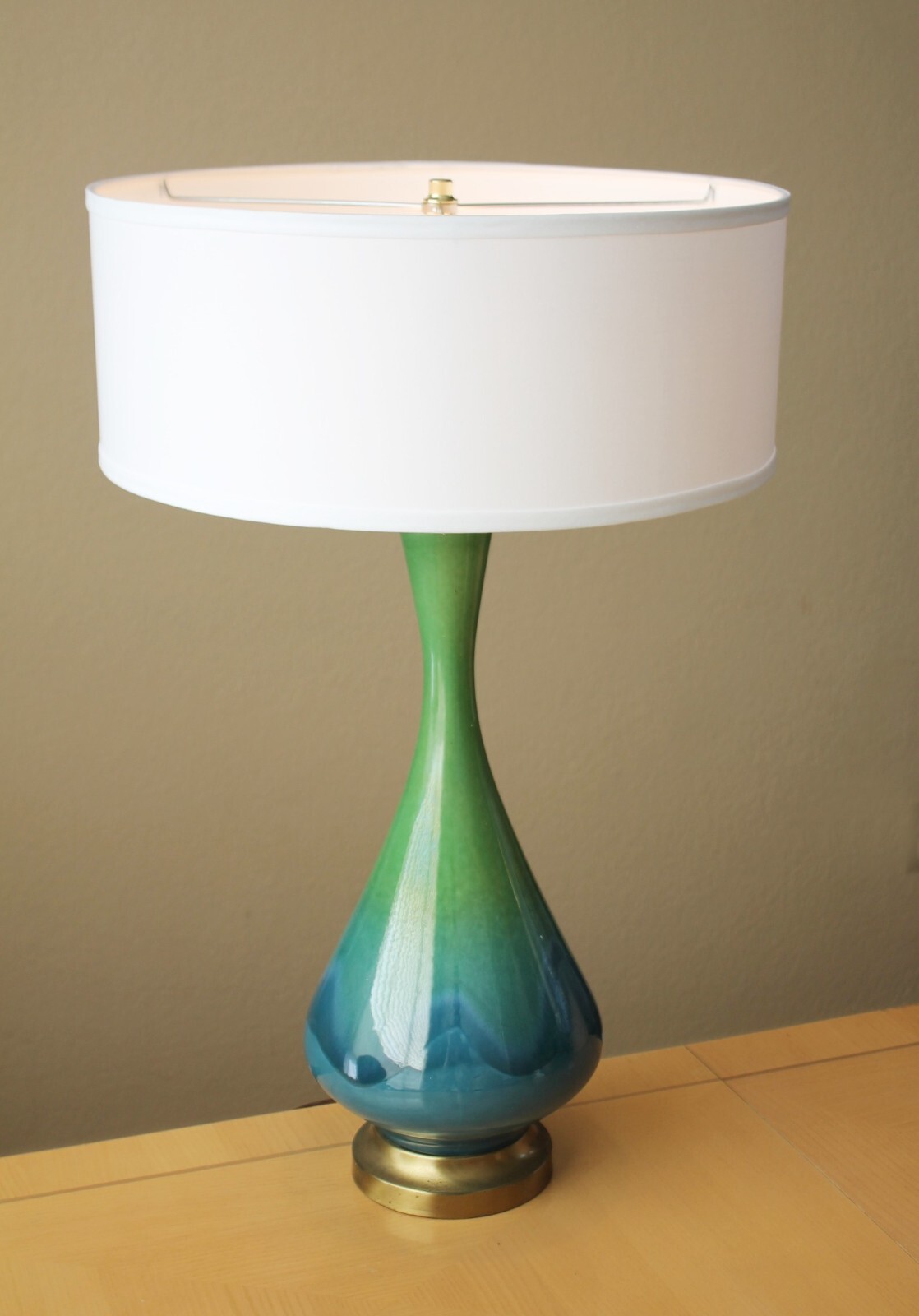 SUBLIME MID CENTURY DANISH MODERN BLUE PORCELAIN DRIP TABLE LAMP VTG 50's 60's
