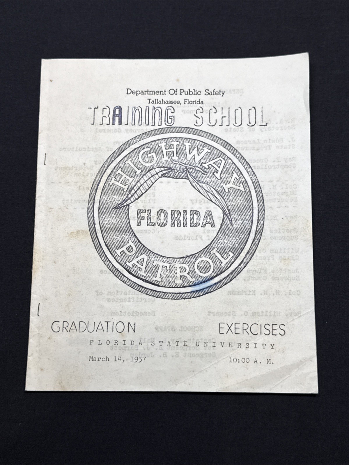 1957 Florida Highway Patrol Graduation Exercises Program 