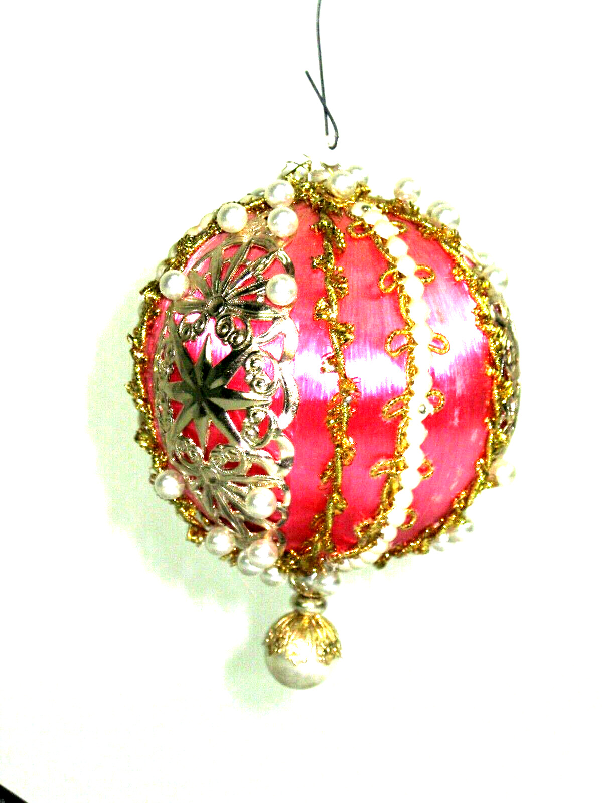 Vtg  Sequin Pink Gold PEARL Beaded Push Pin (Hand Made) Christmas Ornament