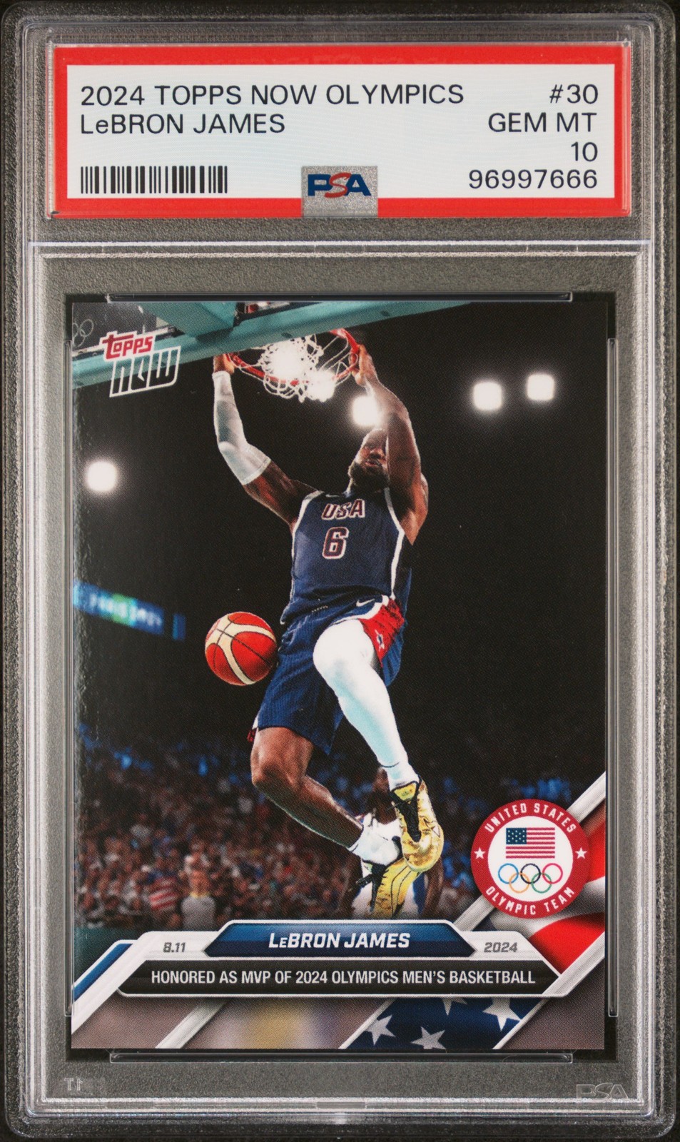 2024 TOPPS NOW OLYMPIC GAMES #30 LEBRON JAMES PSA 10