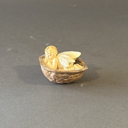 Vintage Sleeping Fairy Baby in Walnut Shell Ceramic Figurine  3\