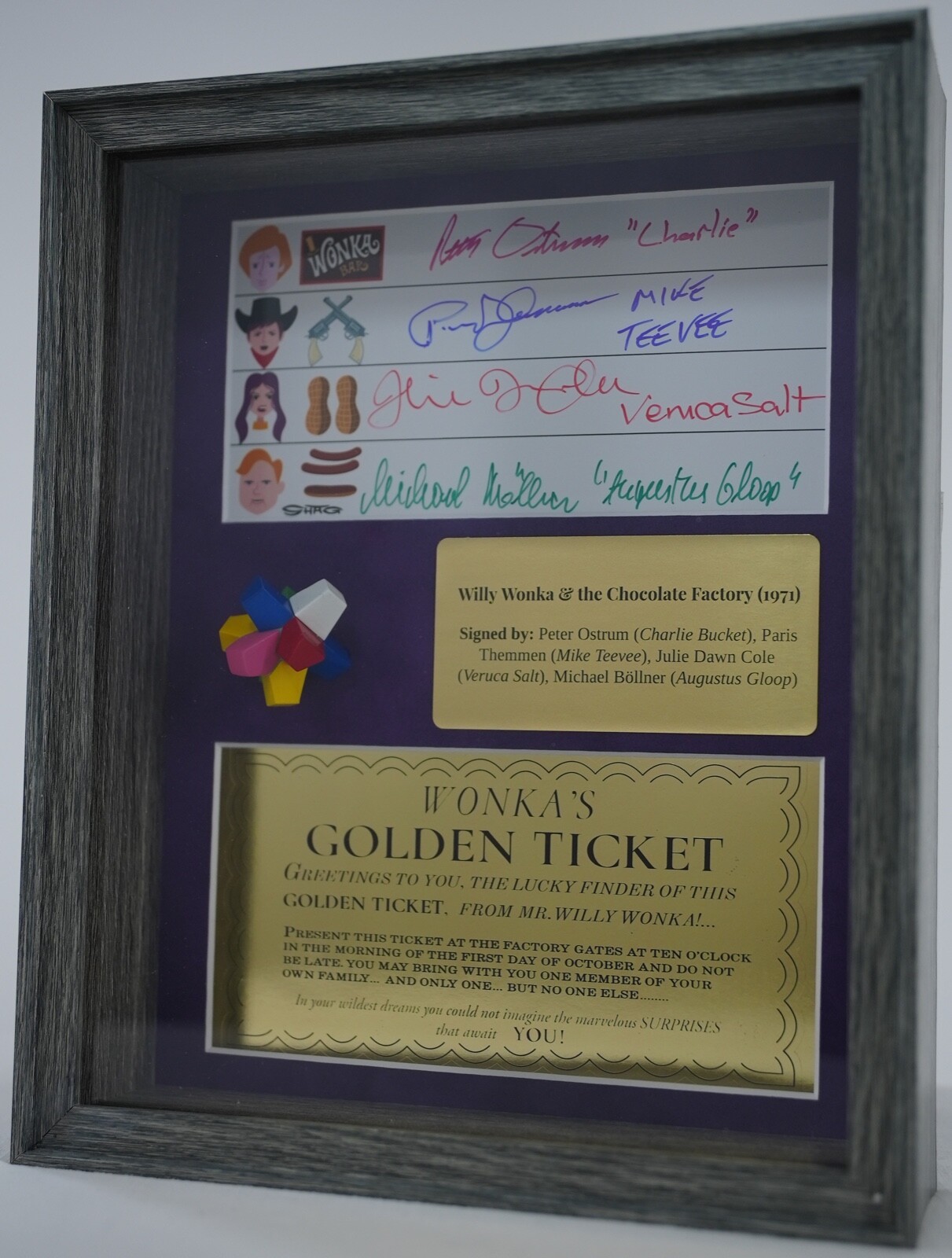 WILLY WONKA GOBSTOPPER, AUTOGRAPHED, SIGNED BY 4  SOLD BY: THE MIKE TV ACTOR