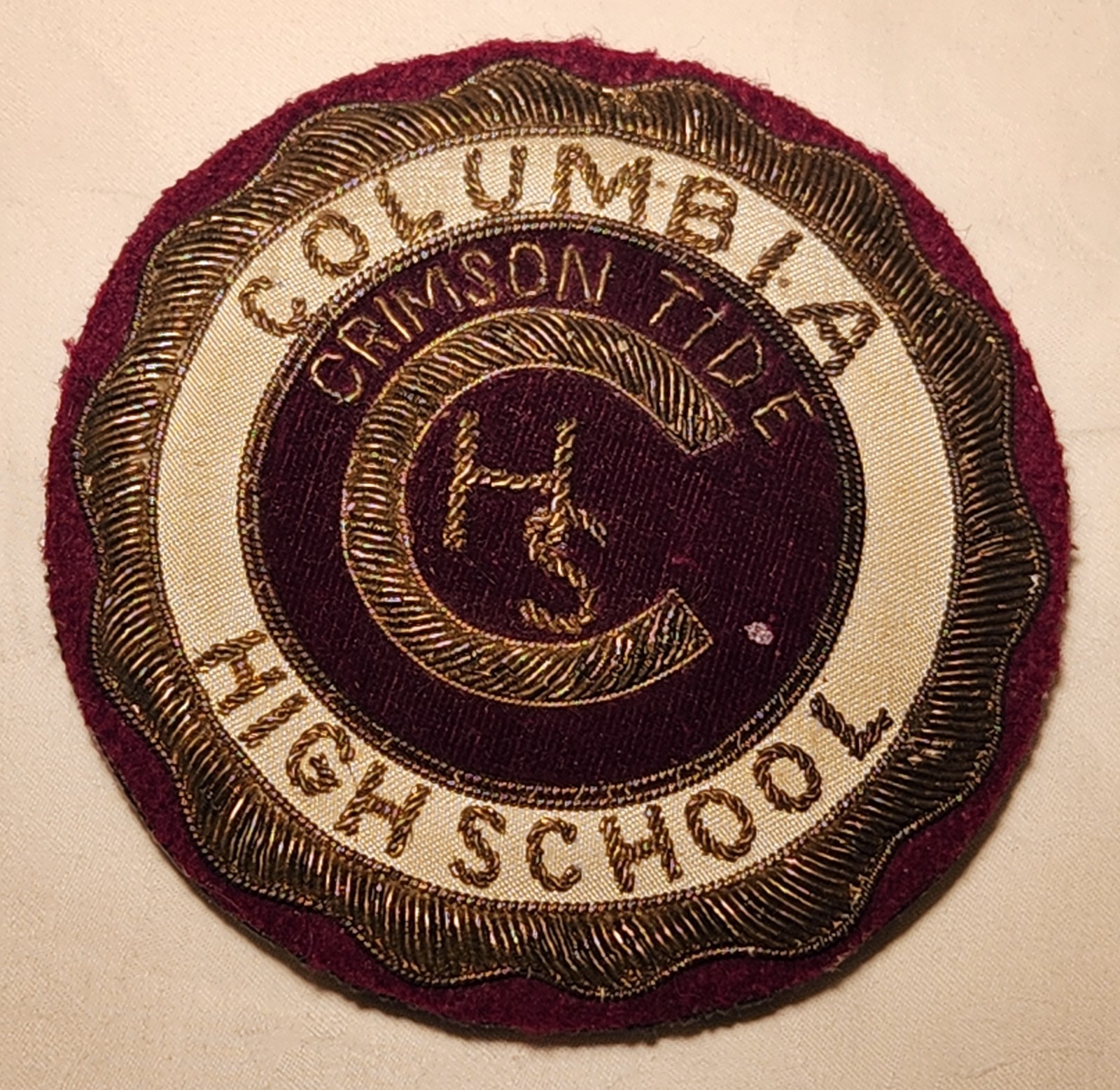 VINTAGE 1940S ANTIQUE COLUMBIA HIGH SCHOOL PA PIN CRIMSON TIDE LANCASTER COUNTY