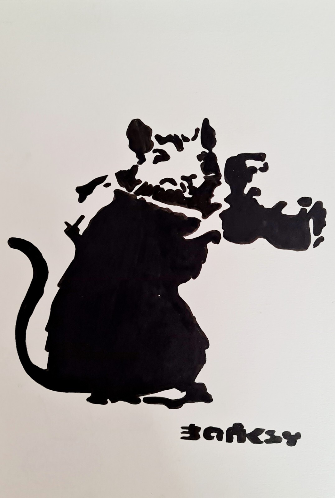 Banksy. HANDMADE INK DRAWING  ON CARDBOARD,  SIGNED, STAMPED, A4