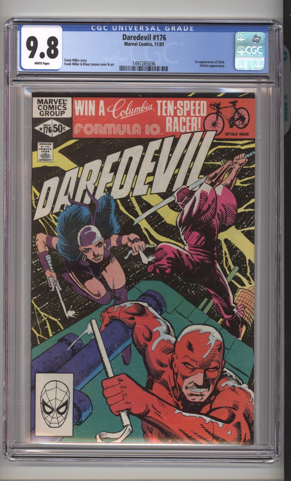 Daredevil 176 CGC 9.8 Elektra Appearance Marvel 1st Appearance of Stick 1981