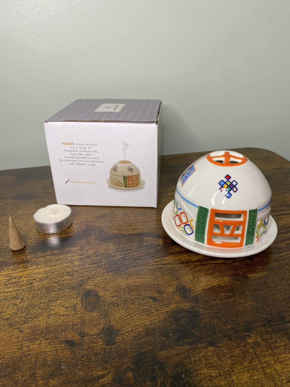 Ceramic Candle Holder Incense Burner Mongolian Yurt  NEW