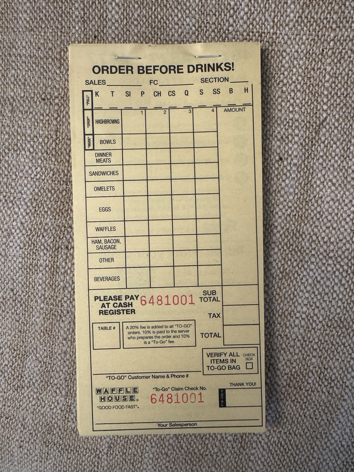 Official Waffle House Ticket Book (Real, Used In Restaurants) 50 Tickets & Extra Official Waffle House Ticket Book (Real, Used In Restaurants) 50 Tickets & Extra