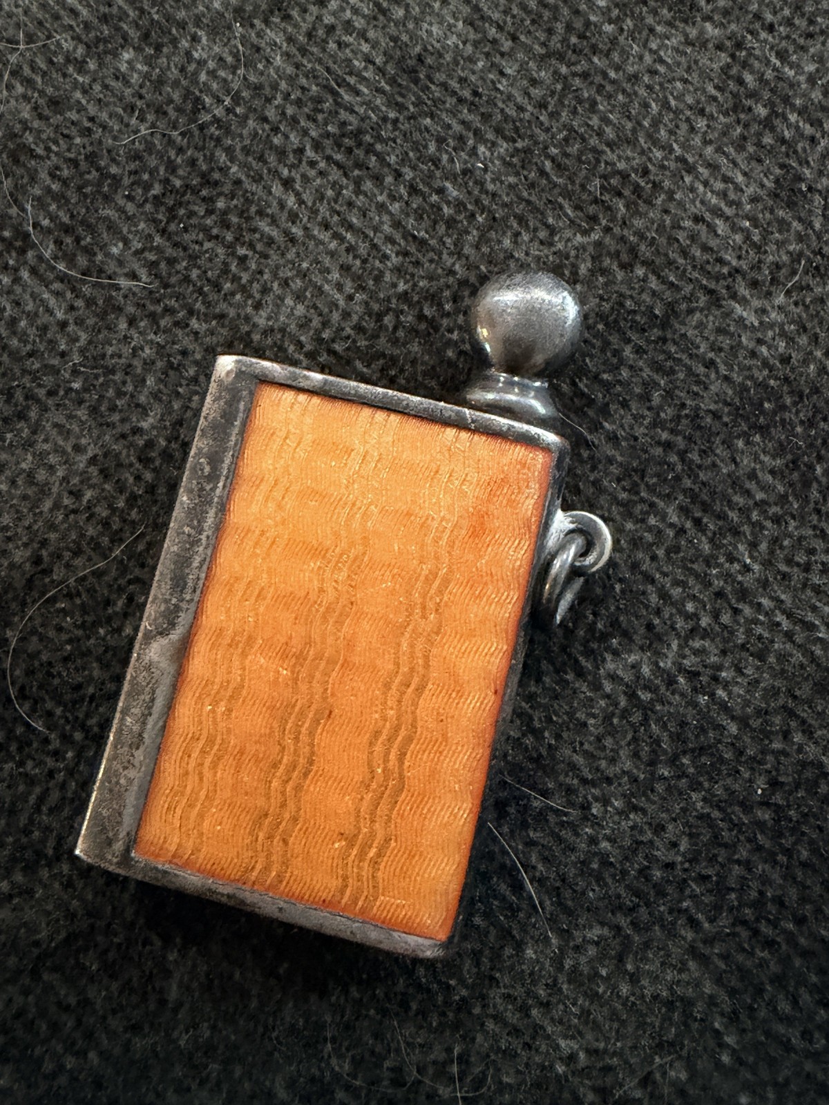 Antique EFBEE Silver Orange Guilloche Enamel Pocket Lighter Art Deco German 25g