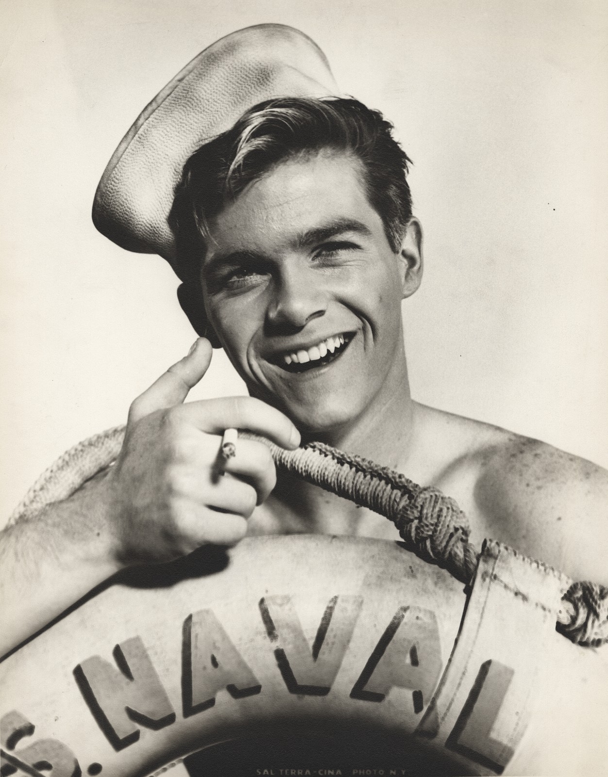 c. 1950\'s Cute Navy Sailor with Cigarette Large Photograph by SAL TERRACINA