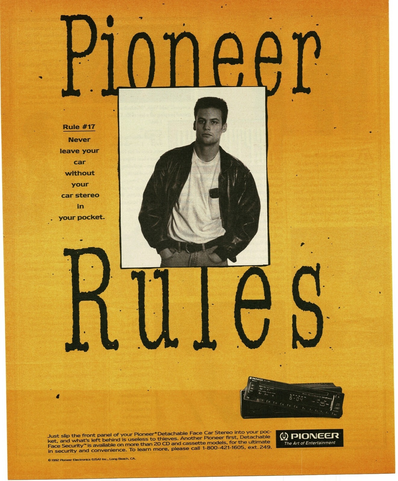 1992 PIONEER Detachable Face Car Stereo Vintage Print Ad