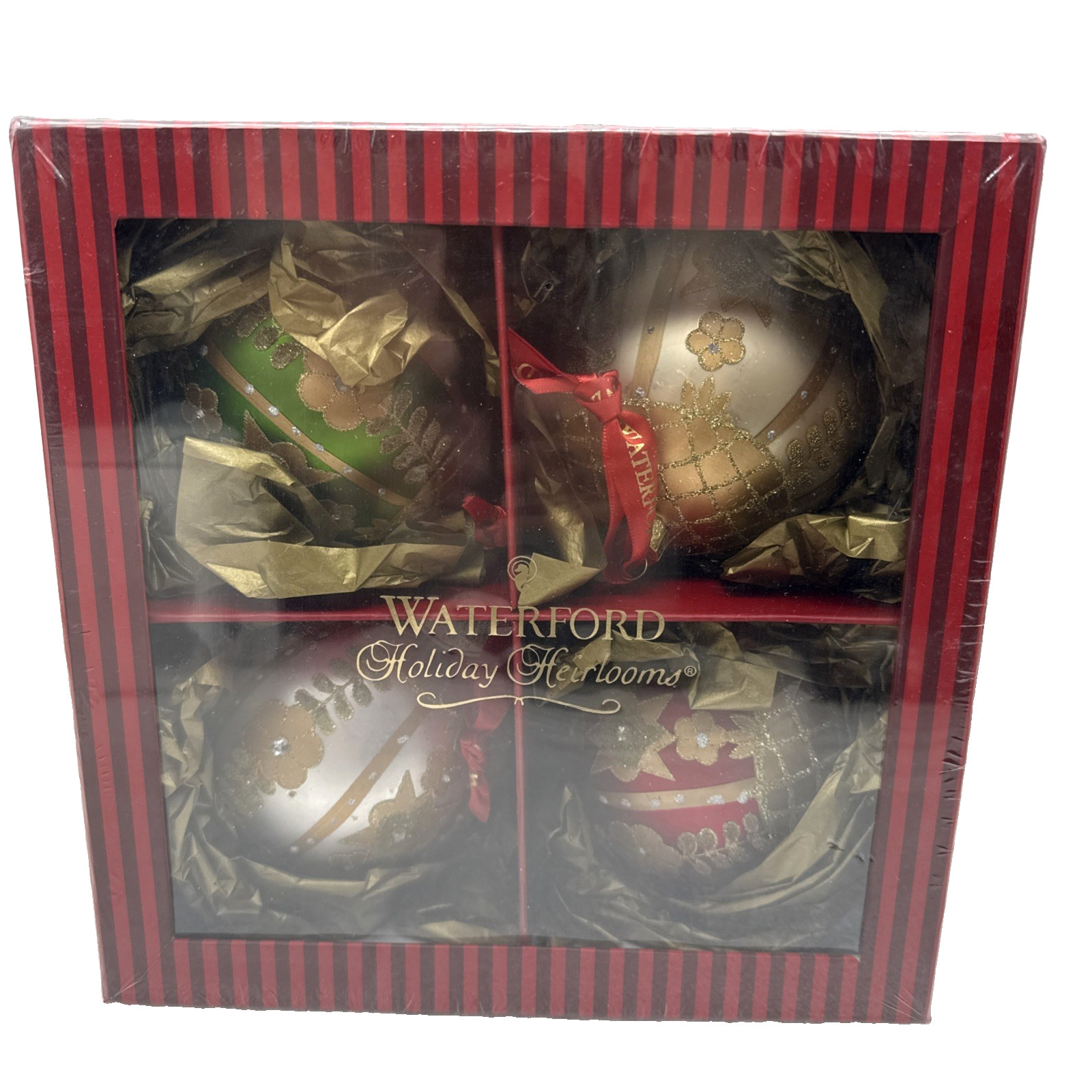 Vintage Waterford Holiday Heirlooms Ornaments Set Of 4, Christmas Floral Ball 4 Vintage Waterford Holiday Heirlooms Ornaments Set Of 4, Christmas Floral Ball 4