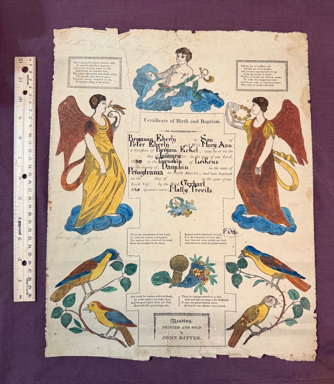 antique original PA Dutch FRAKTUR from 1830  ESTATE SALE FIND