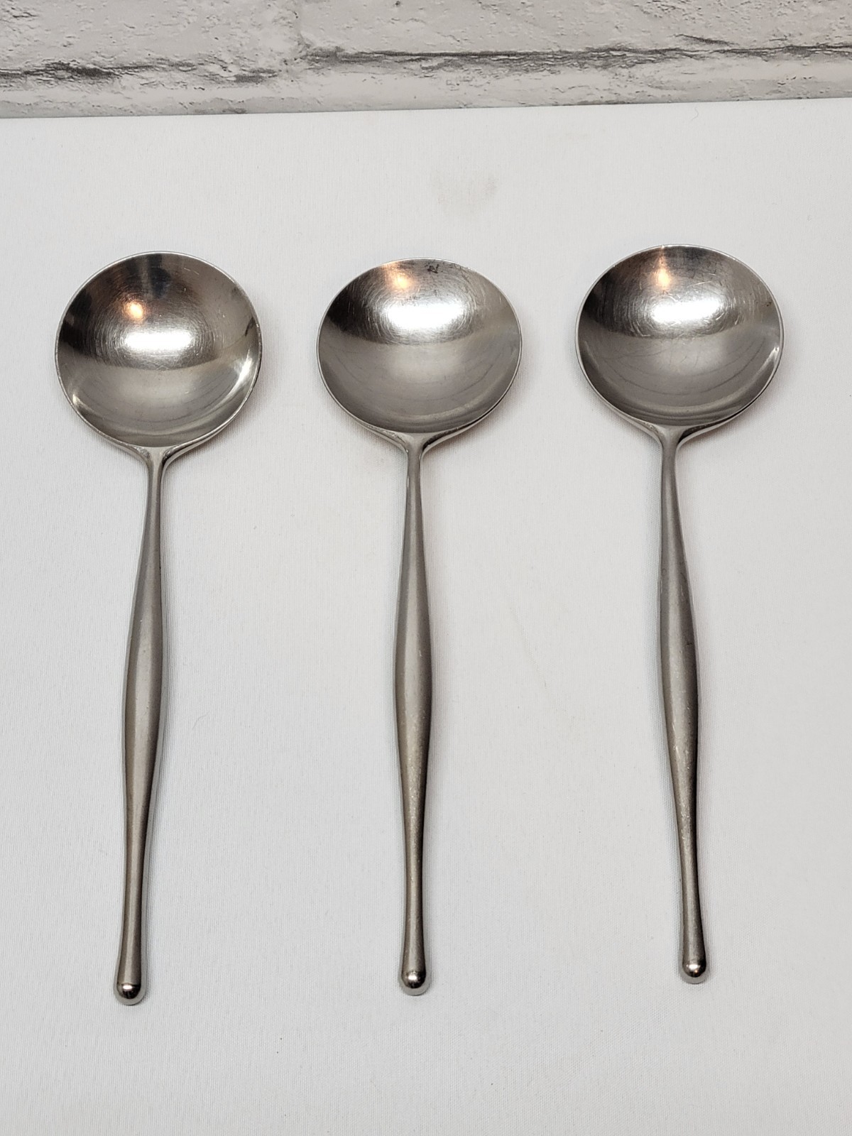 VINTAGE TOWLE LAUFFER STAINLESS DESIGN 3 III MID CENTURY NORWAY SOUP SPOON
