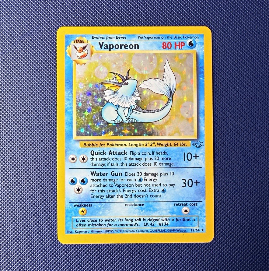Vaporeon 12/64 Jungle Holo Rare Unlimited 80 HP English Pokemon TCG