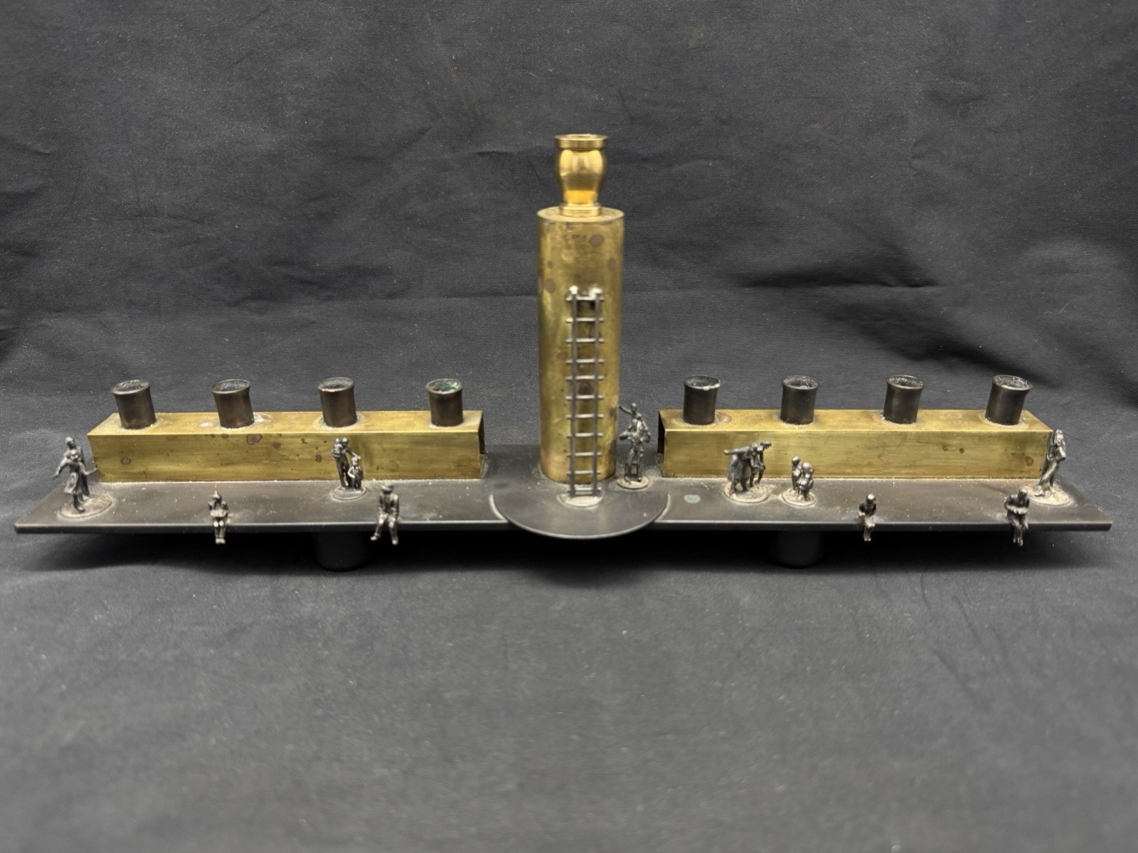 Vintage Signed Modernist Hand Made Sterling Copper & Brass Menorah Chanukiah