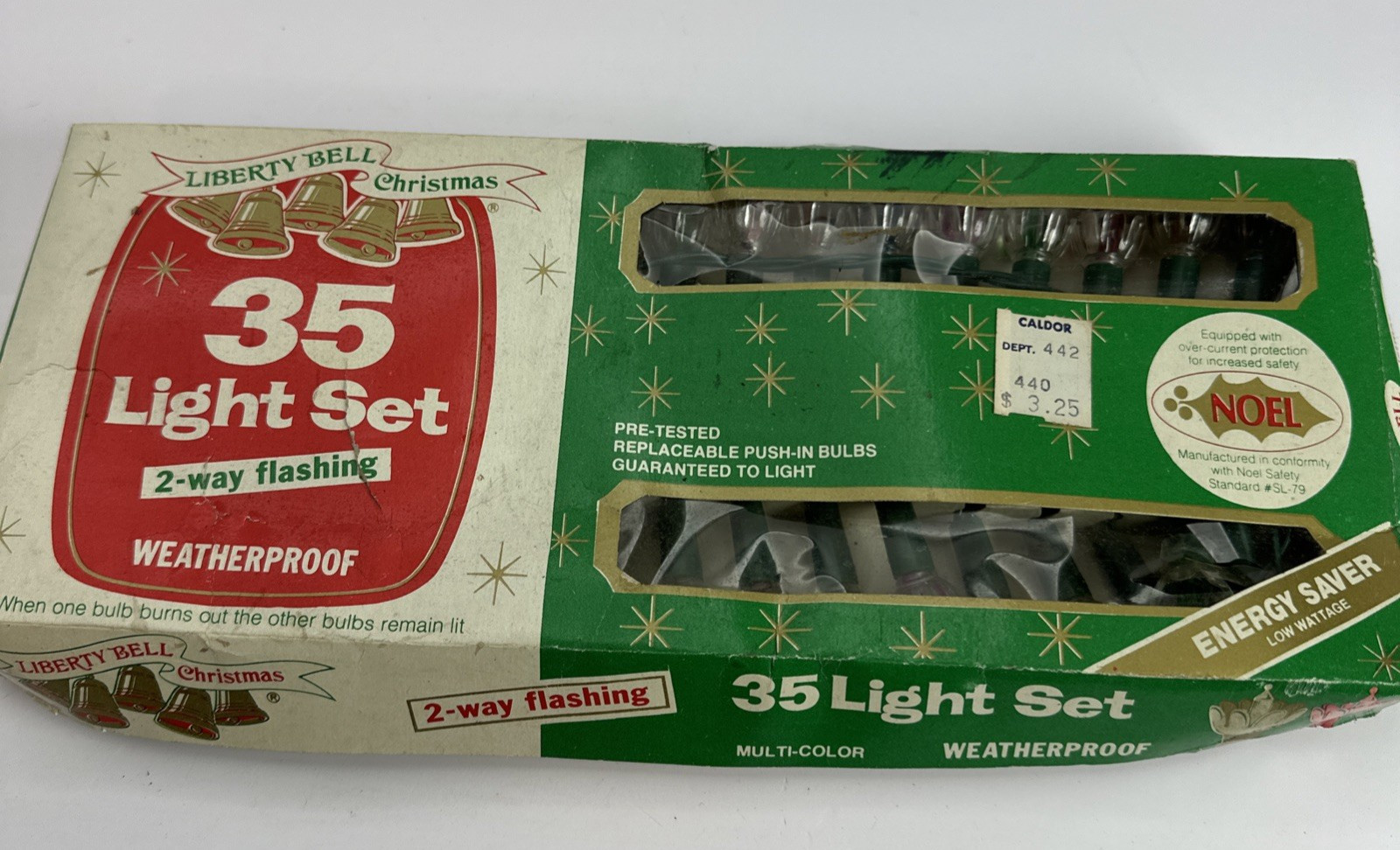Vintage Liberty Bell Christmas Light Set 35 Tulip Lights Color 2-Way Flashing Vintage Liberty Bell Christmas Light Set 35 Tulip Lights Color 2-Way Flashing