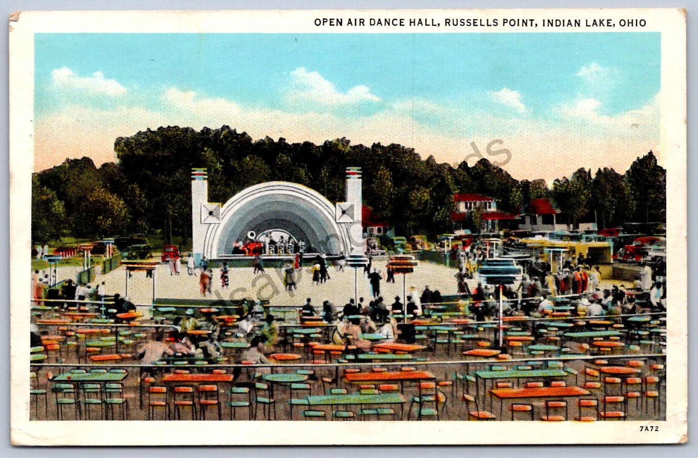 K54/ Russells Point Indian Lake Ohio Postcard c1937 Open Air Dance Hall  331