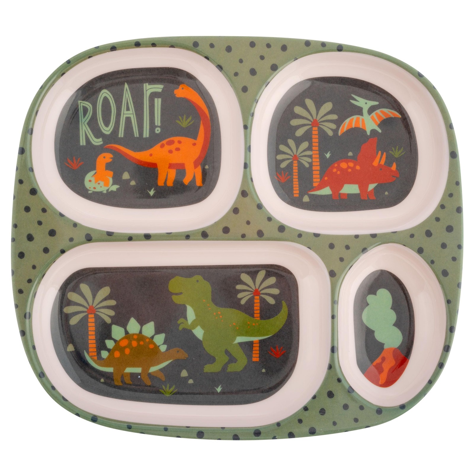 Stephen Joseph Kids Melamine Divided Dinner Plate, Toddler Dino Plate