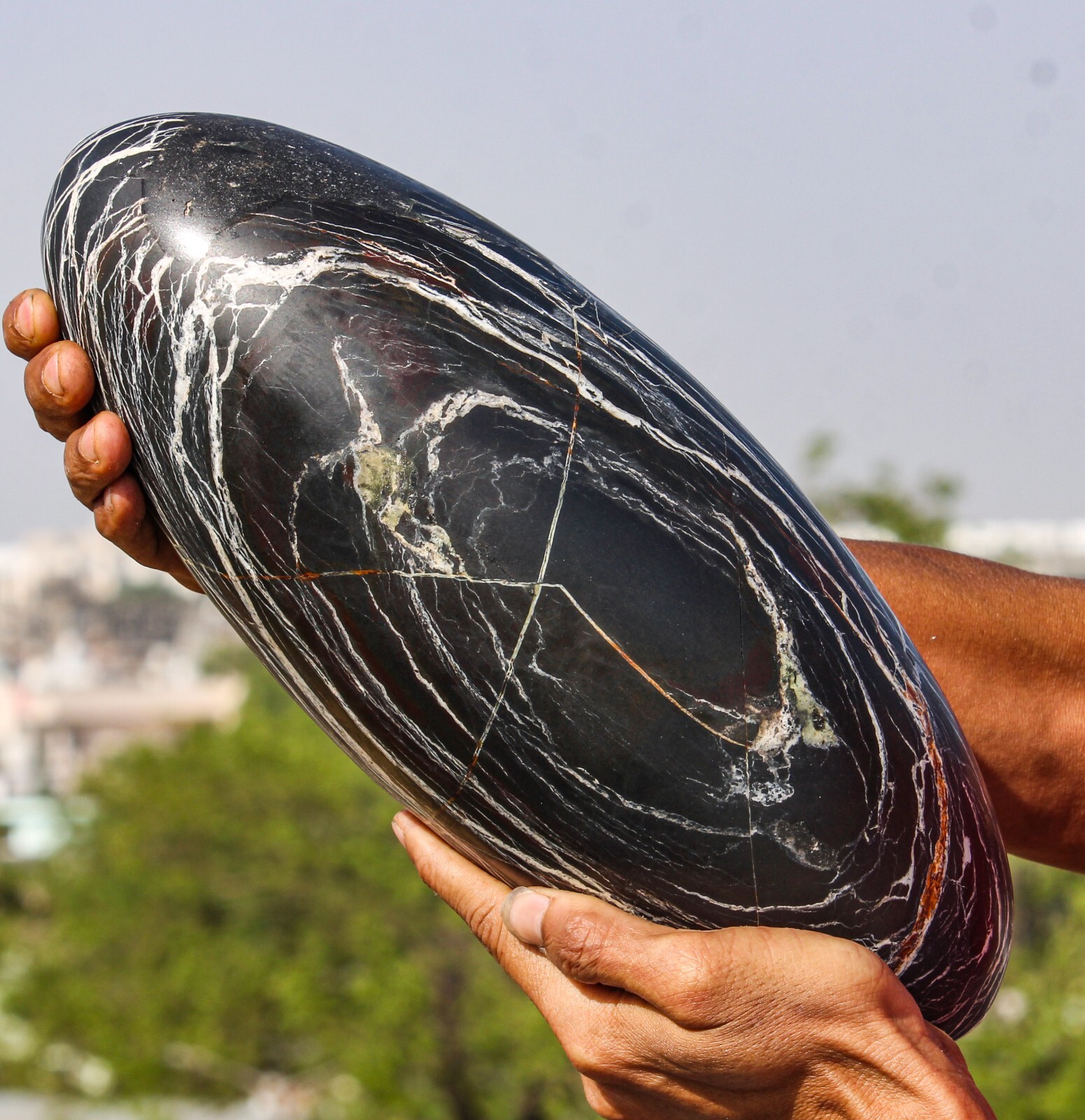 Huge 350MM Black Imperial Jasper Crystal Lingam Healing Chakra Energy Shivling