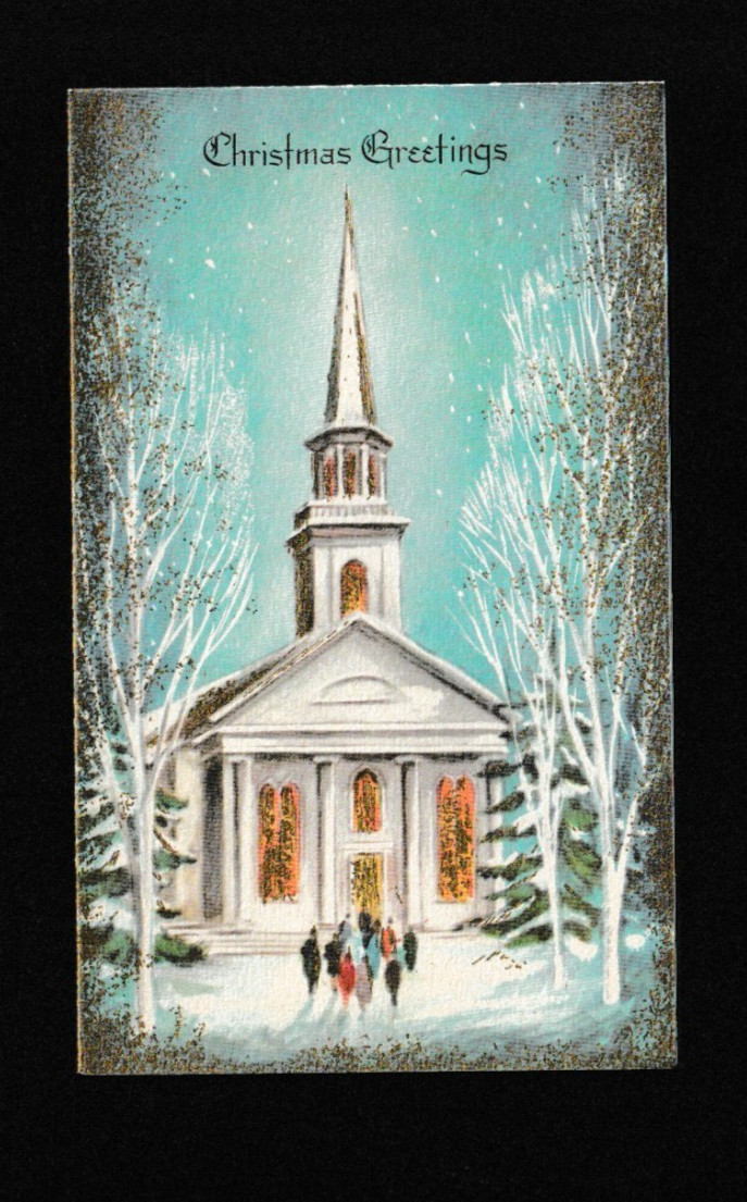 Vtg Embossed Greeting Card Pollyanna CHRISTMAS Beautiful Church Goers Snow Vtg Embossed Greeting Card Pollyanna CHRISTMAS Beautiful Church Goers Snow