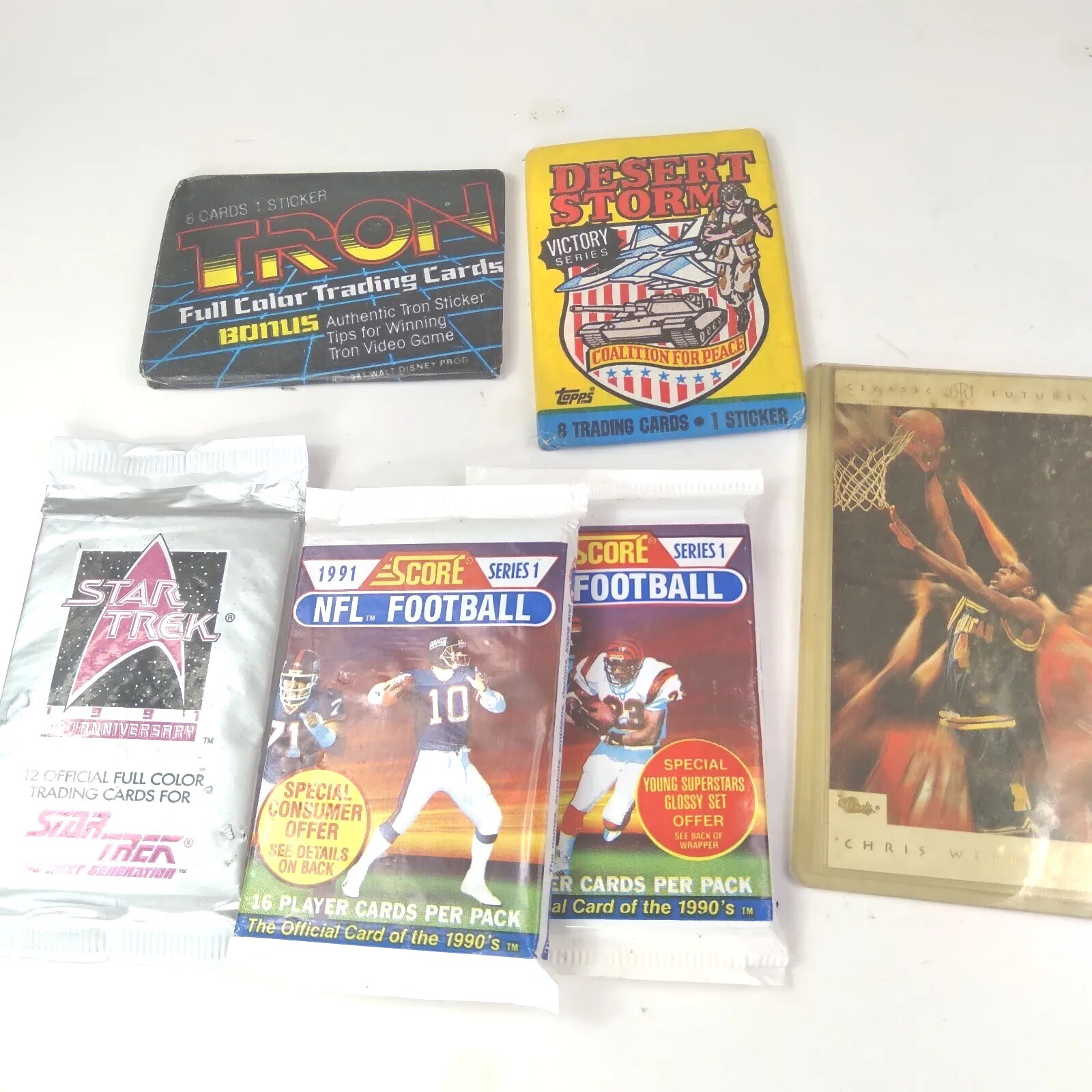 NOS Mixed Lot Trading Cards Tron 1991 Football Star Trek Desert Storm