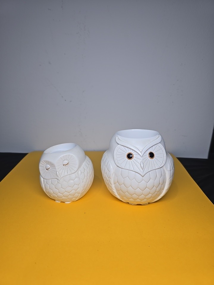 PARTYLITE NATURE'S LOVE MAMA & BABY OWLS  CANDLE HOLDERS #P91627 & P91628 .