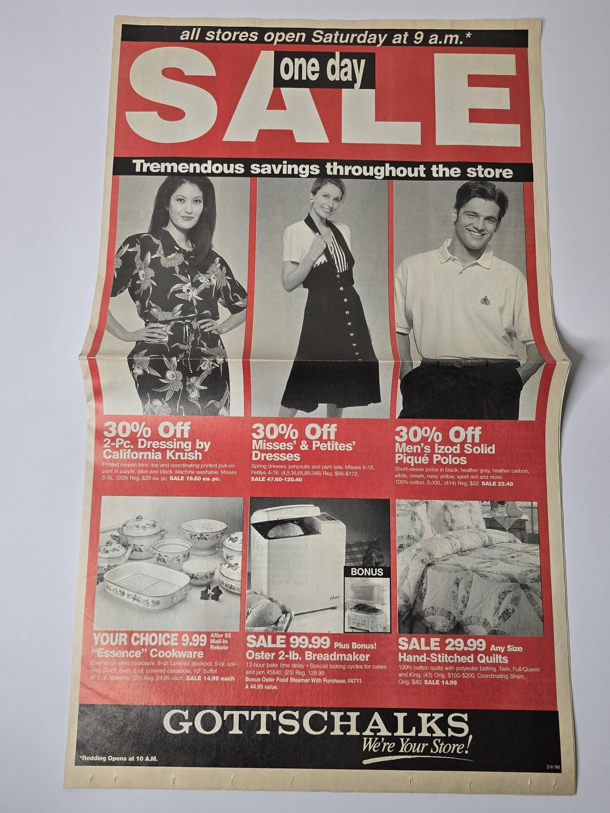Gottschalks 1998 One Day Sale Foldout Reebok Samsonite Vintage Levi Nike Fashion
