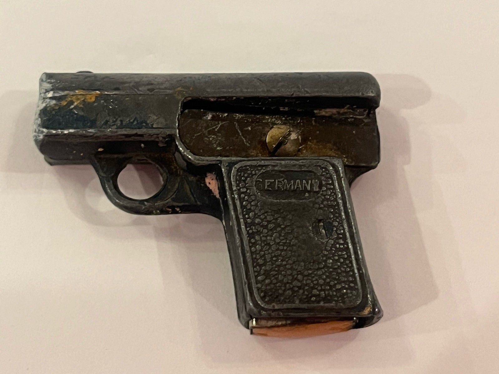 Vintage 1.5” Heavy Metal Handgun Shaped Pencil Sharpener Made in Germany Vintage 1.5” Heavy Metal Handgun Shaped Pencil Sharpener Made in Germany